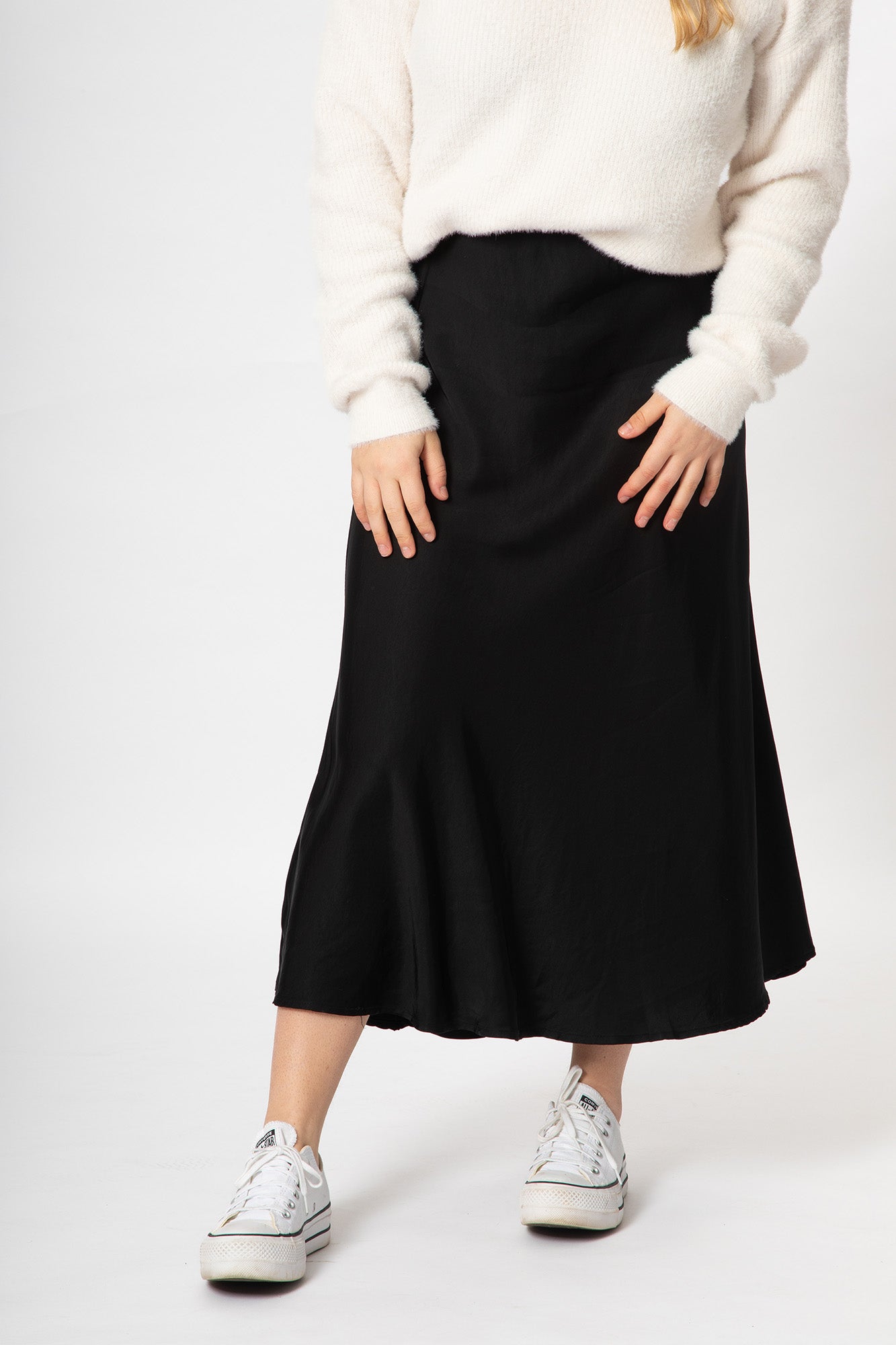 Bias Cut Satin Skirt Black Slouchy