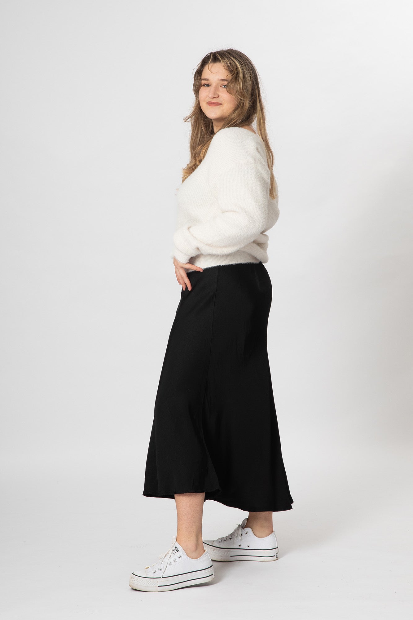 Bias cut clearance satin skirt black